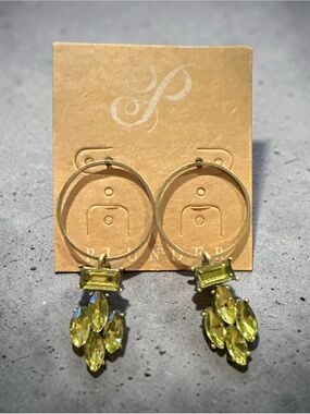 Plunder Gold Hoop Earrings with Green Crystal Drops